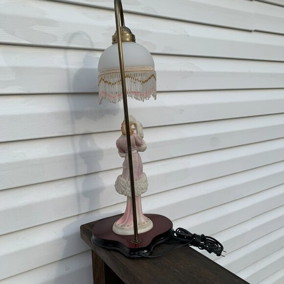 The CROSA Collection Table Lamp Lady with White Dog Beaded Shade Art Deco Style - Picture 8 of 13